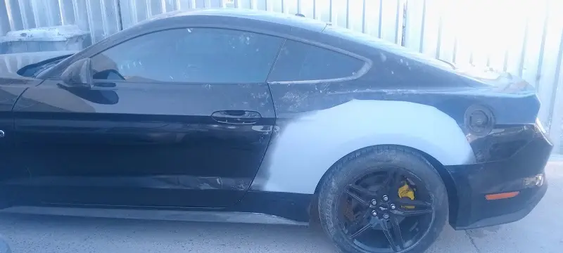 Close up detail of repaired Mustang bodywork